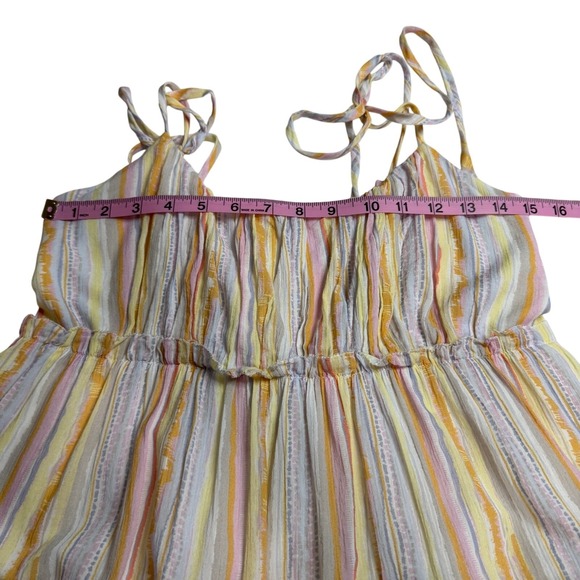 Sundays Women's Striped Tiered Dress S Tie Strap Sleeveless Pastel Mini Summer - Picture 8 of 9